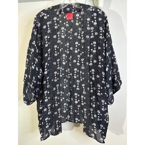 ERFURT Denmark Modal Black & Pink Floral Kimono OS Coverup Boho